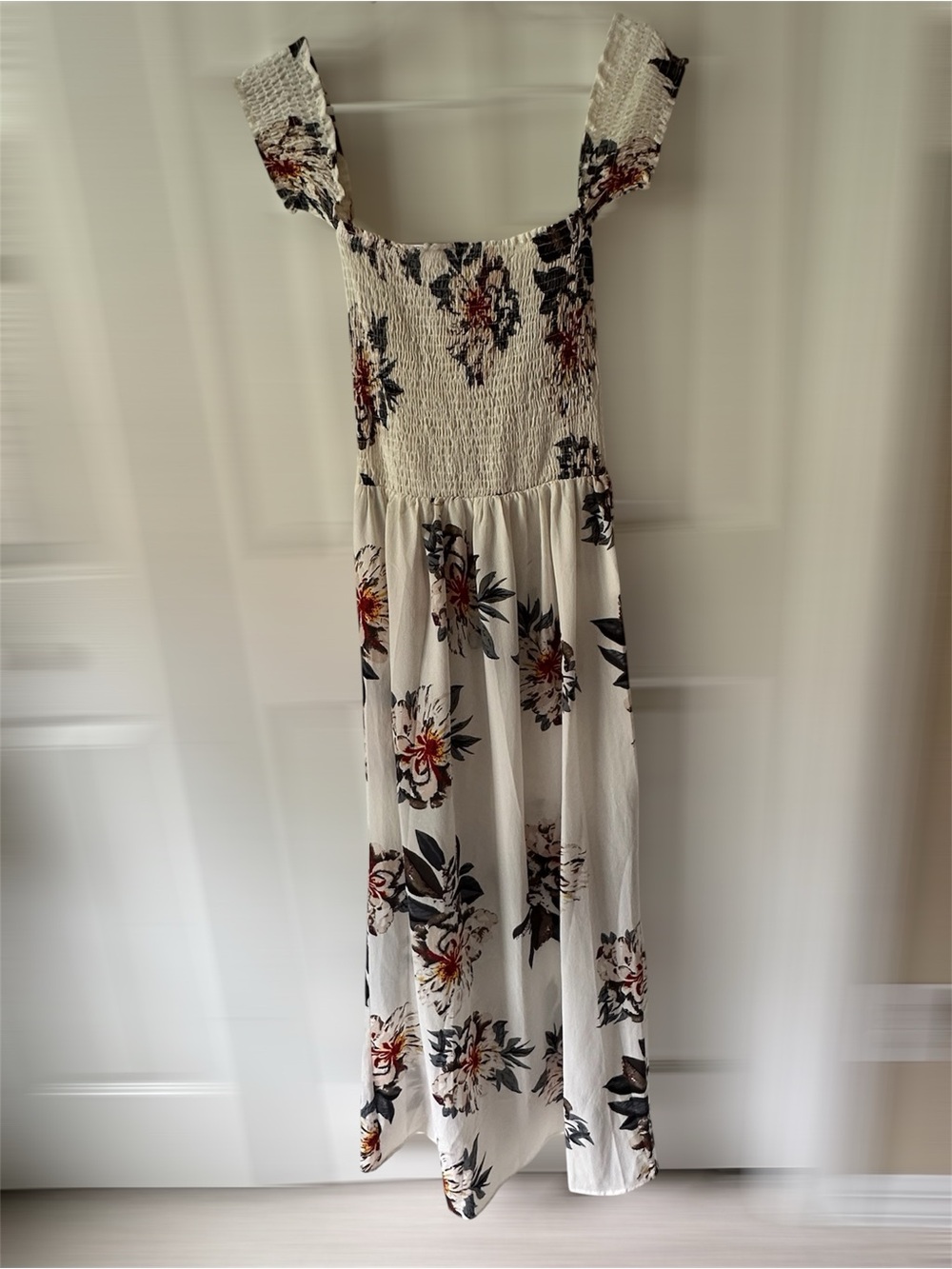 NWOT White Smocked Floral Off the Shoulder Dress